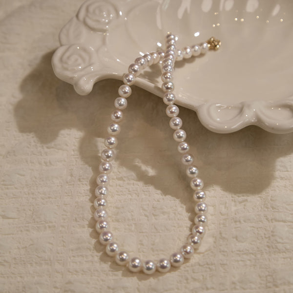 "Moonlight" Classic Pearl Necklace -- Freshwater Pearl Strand, high-quality S925 Silver, Gift for Her with Jewelry Box, 7-8 mm