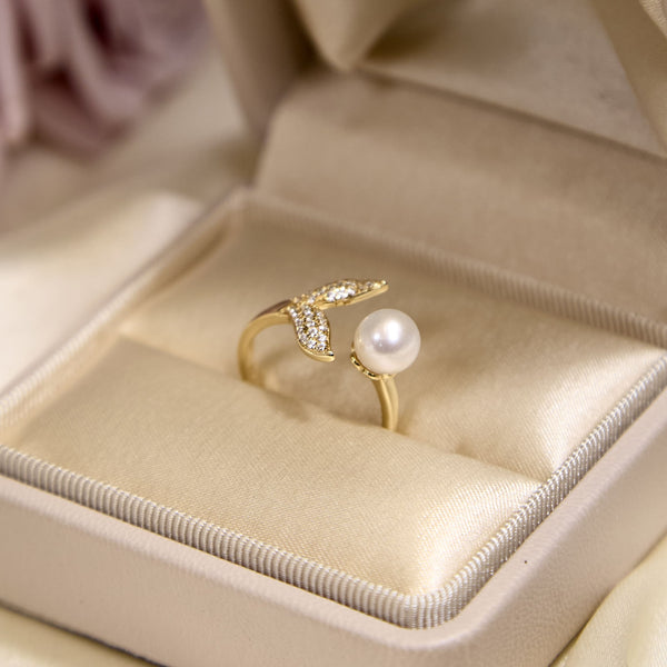 Fishtail Pearl Ring – Freshwater Pearl with Zodiac Diamond Accents, S925 Sterling Silver, Available in Silver and Gold