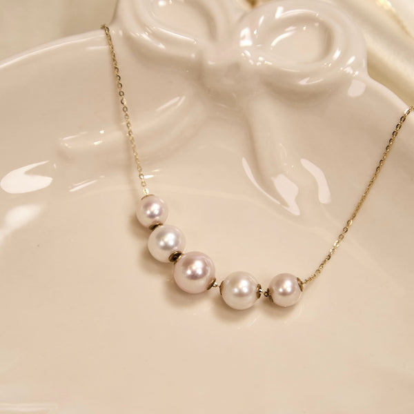 Pearl Smile Necklace – 5 Freshwater Pearls, S925 Sterling Silver, Warm & Fashionable Gift for Her