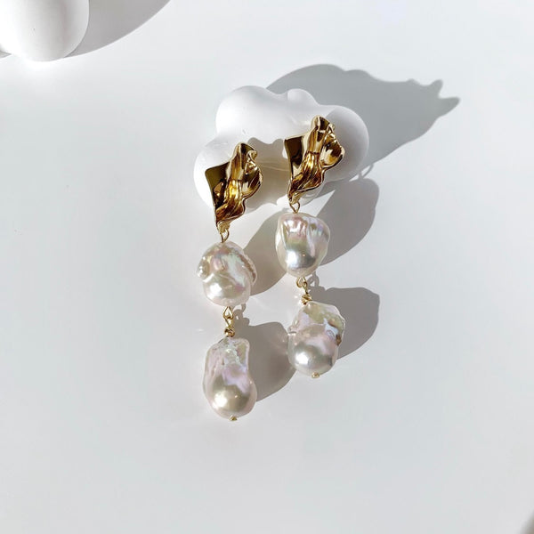 Baroque Pearl Dangle Earrings Double Strong Luster Pearl Drop Earrings