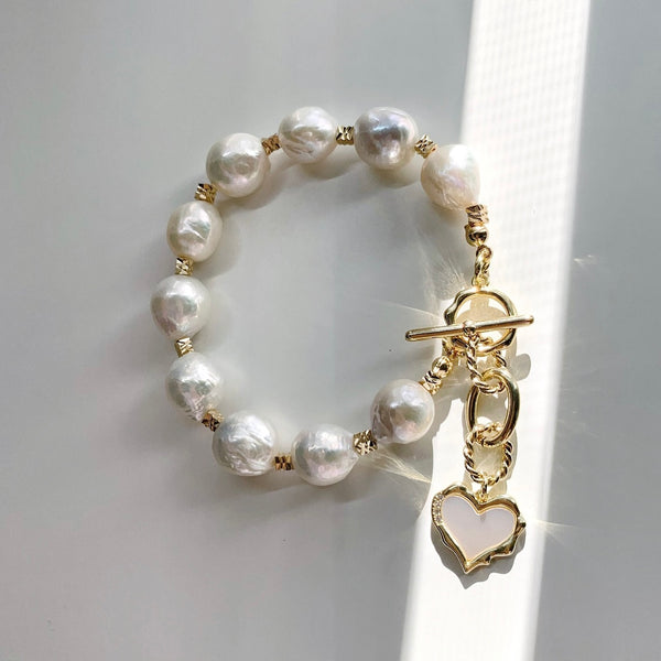 Baroque Pearls Bracelet Heart Charm Bracelet