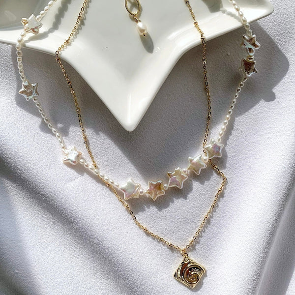 Star Baroque Pearls Necklace With Pendant Multiple Strands Necklace